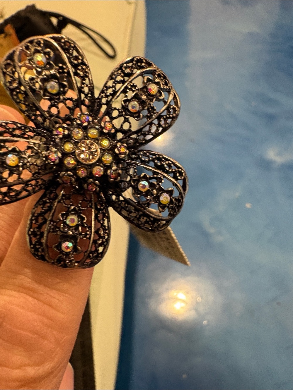 Maurices Black and Silver Floral Crystal Hair Clip - Picture 6 of 9